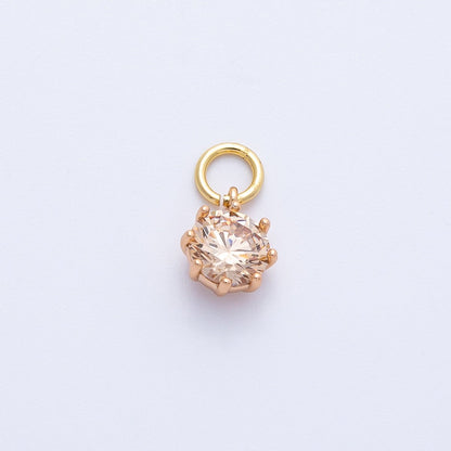 18K Gold Filled 9mm Pink, Peach Round CZ Birthstone Charm | Charms-00403 Charms-00404