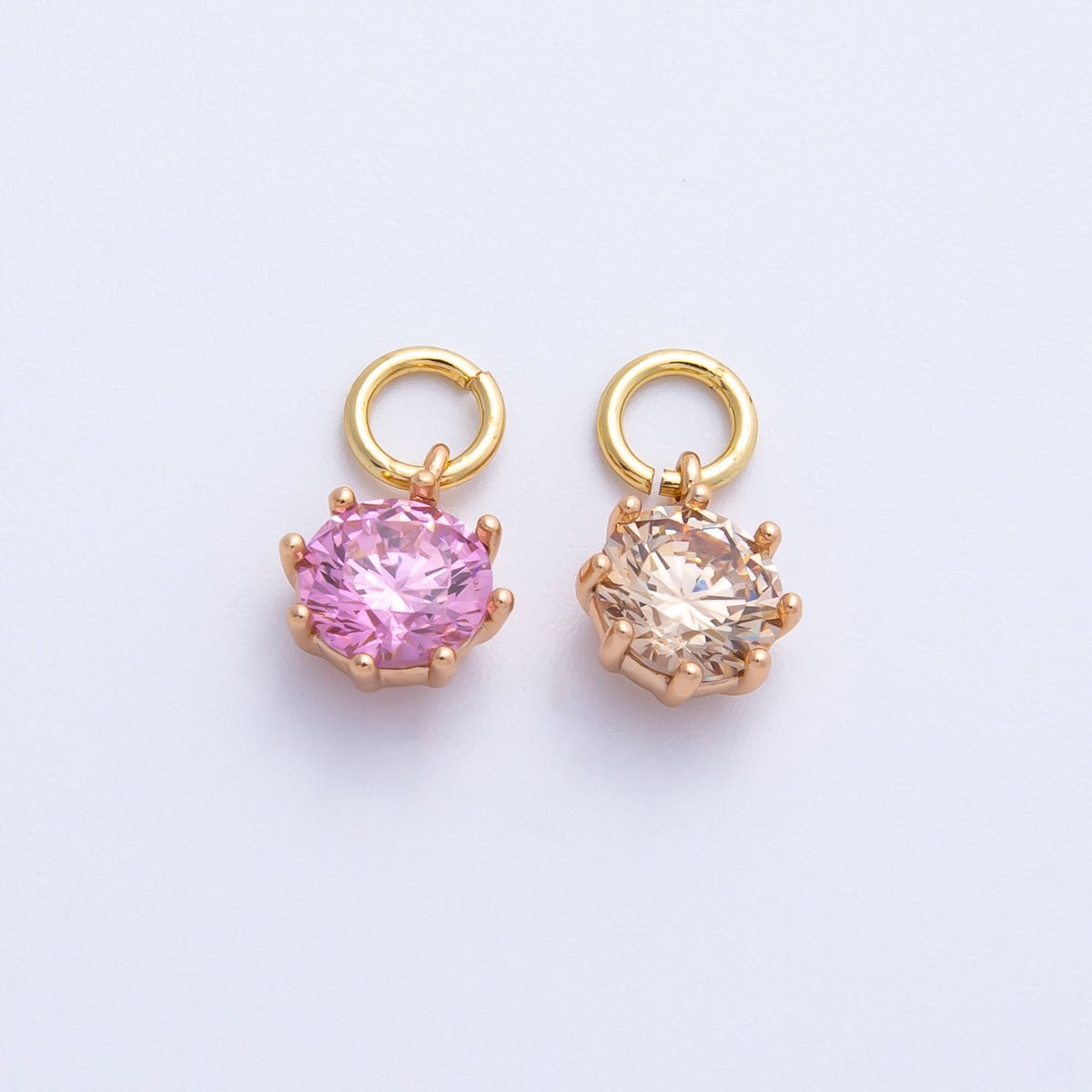 18K Gold Filled 9mm Pink, Peach Round CZ Birthstone Charm | Charms-00403 Charms-00404