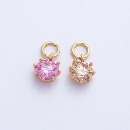 18K Gold Filled 9mm Pink, Peach Round CZ Birthstone Charm | Charms-00403 Charms-00404