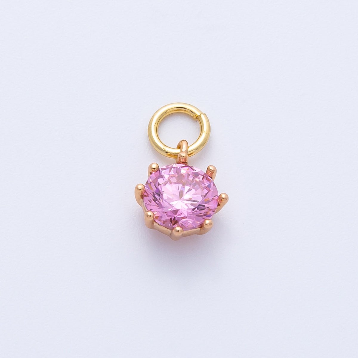 18K Gold Filled 9mm Pink, Peach Round CZ Birthstone Charm | Charms-00403 Charms-00404