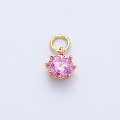 18K Gold Filled 9mm Pink, Peach Round CZ Birthstone Charm | Charms-00403 Charms-00404