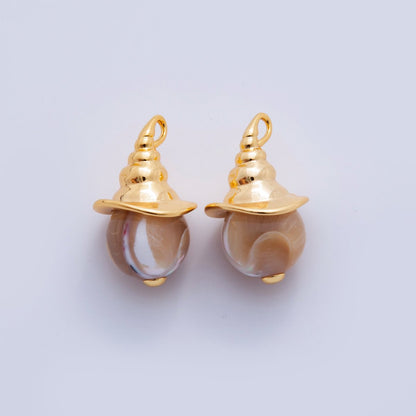 18K Gold Filled Agate Gemstone Round Conch Shell Witch Hat Finding | Z1169
