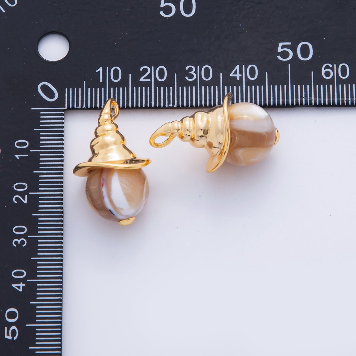 18K Gold Filled Agate Gemstone Round Conch Shell Witch Hat Finding | Z1169