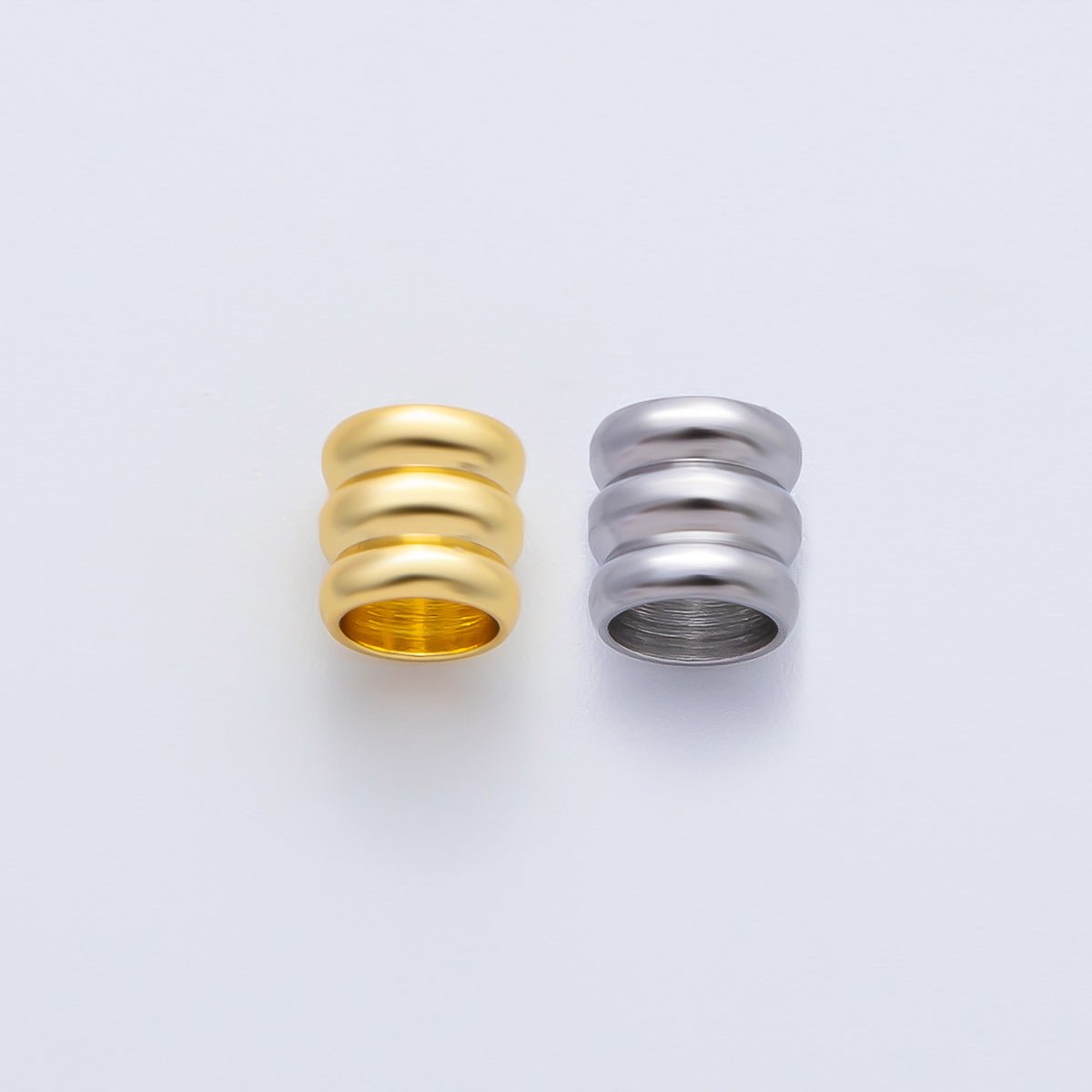 18K Gold Filled Alloy 6mm Triple Band Tube Spacer Bead in Gold &amp; Silver 10pcs  | B270