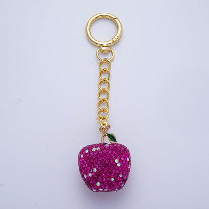 18K Gold Filled Apple Bedazzled Bag Charm Keychain Push Gate Accessories | WB-00268 ~ WB-00272