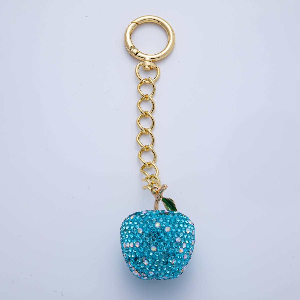 18K Gold Filled Apple Bedazzled Bag Charm Keychain Push Gate Accessories | WB-00268 ~ WB-00272
