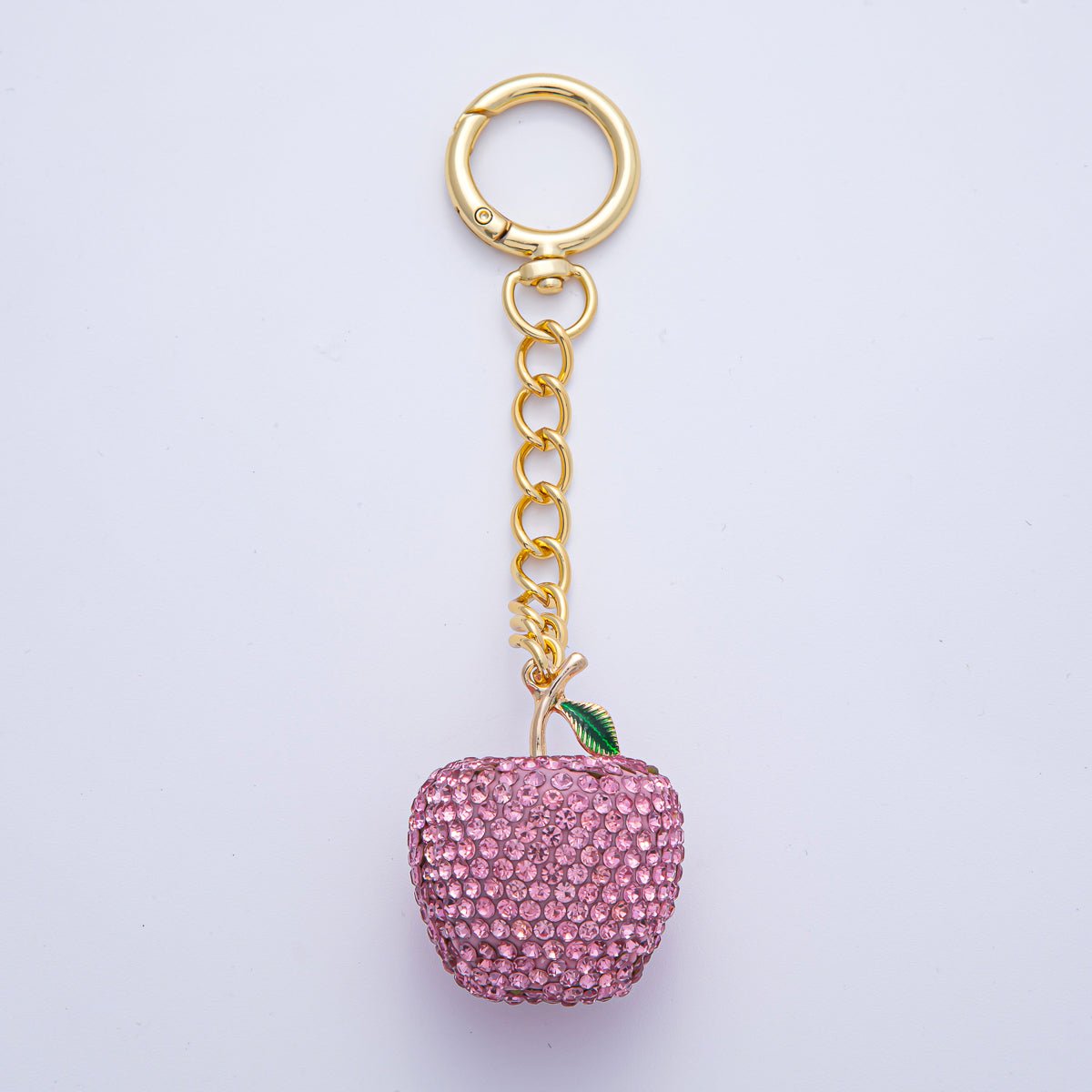 18K Gold Filled Apple Bedazzled Bag Charm Keychain Push Gate Accessories | WB-00268 ~ WB-00272