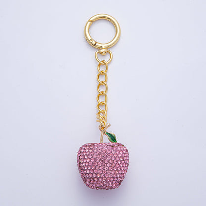 18K Gold Filled Apple Bedazzled Bag Charm Keychain Push Gate Accessories | WB-00268 ~ WB-00272