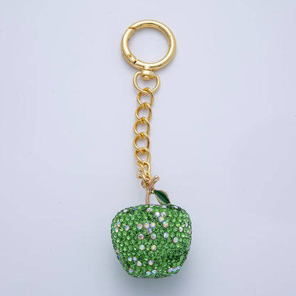 18K Gold Filled Apple Bedazzled Bag Charm Keychain Push Gate Accessories | WB-00268 ~ WB-00272