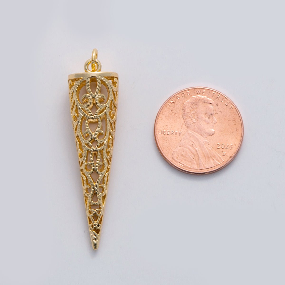 18K Gold Filled Artisan Filigree Triangle Charm | C308