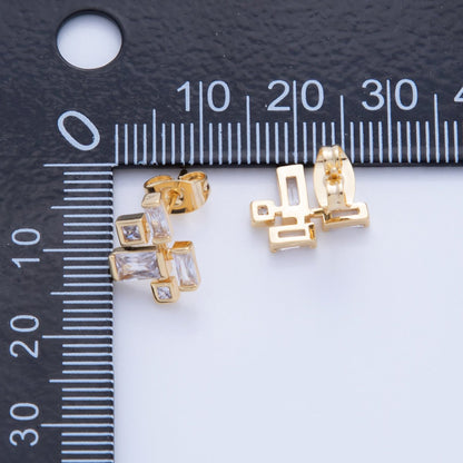 18K Gold Filled Baguette CZ Artificial Square Stud Earrings | AI378