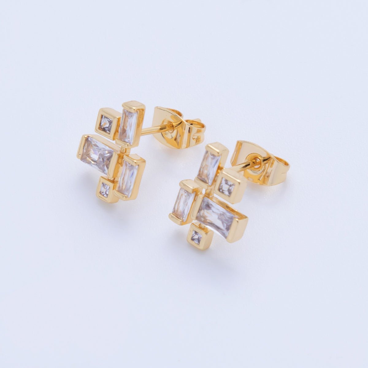 18K Gold Filled Baguette CZ Artificial Square Stud Earrings | AI378