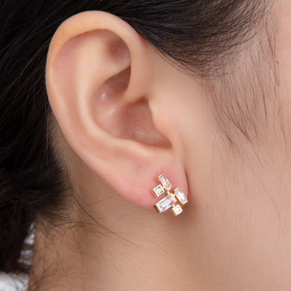 18K Gold Filled Baguette CZ Artificial Square Stud Earrings | AI378