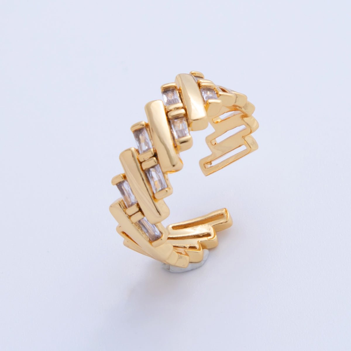 18K Gold Filled Baguette CZ Quilted Woven Ring | O1938