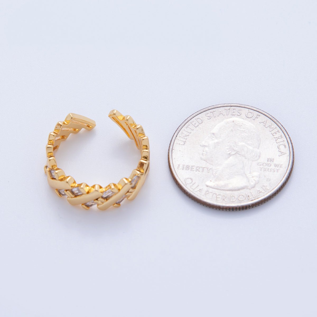 18K Gold Filled Baguette CZ Quilted Woven Ring | O1938