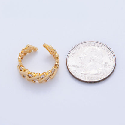18K Gold Filled Baguette CZ Quilted Woven Ring | O1938
