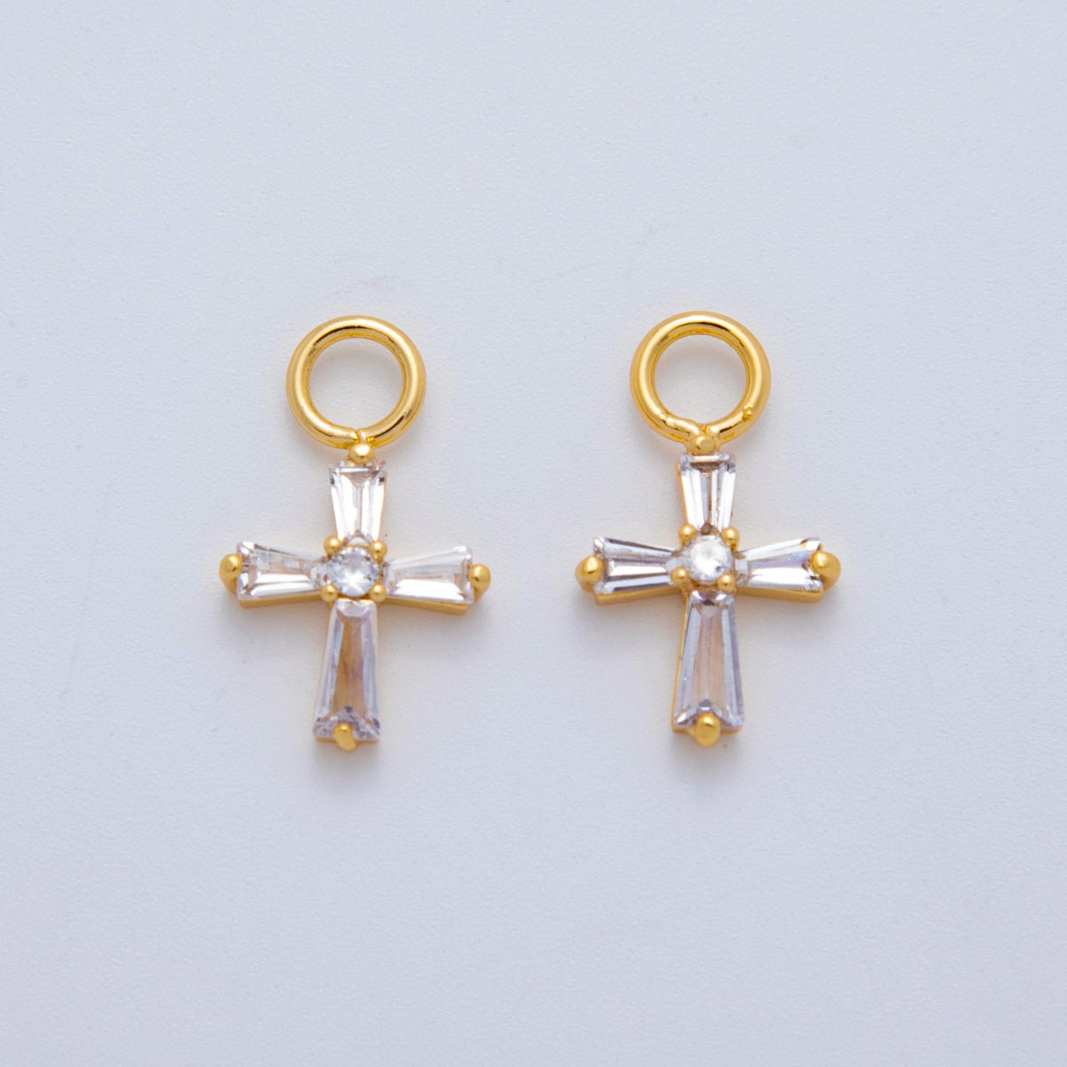 18K Gold Filled Baguette CZ Religious Cross Add-On Drop Earring Charm | AF764