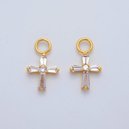 18K Gold Filled Baguette CZ Religious Cross Add-On Drop Earring Charm | AF764