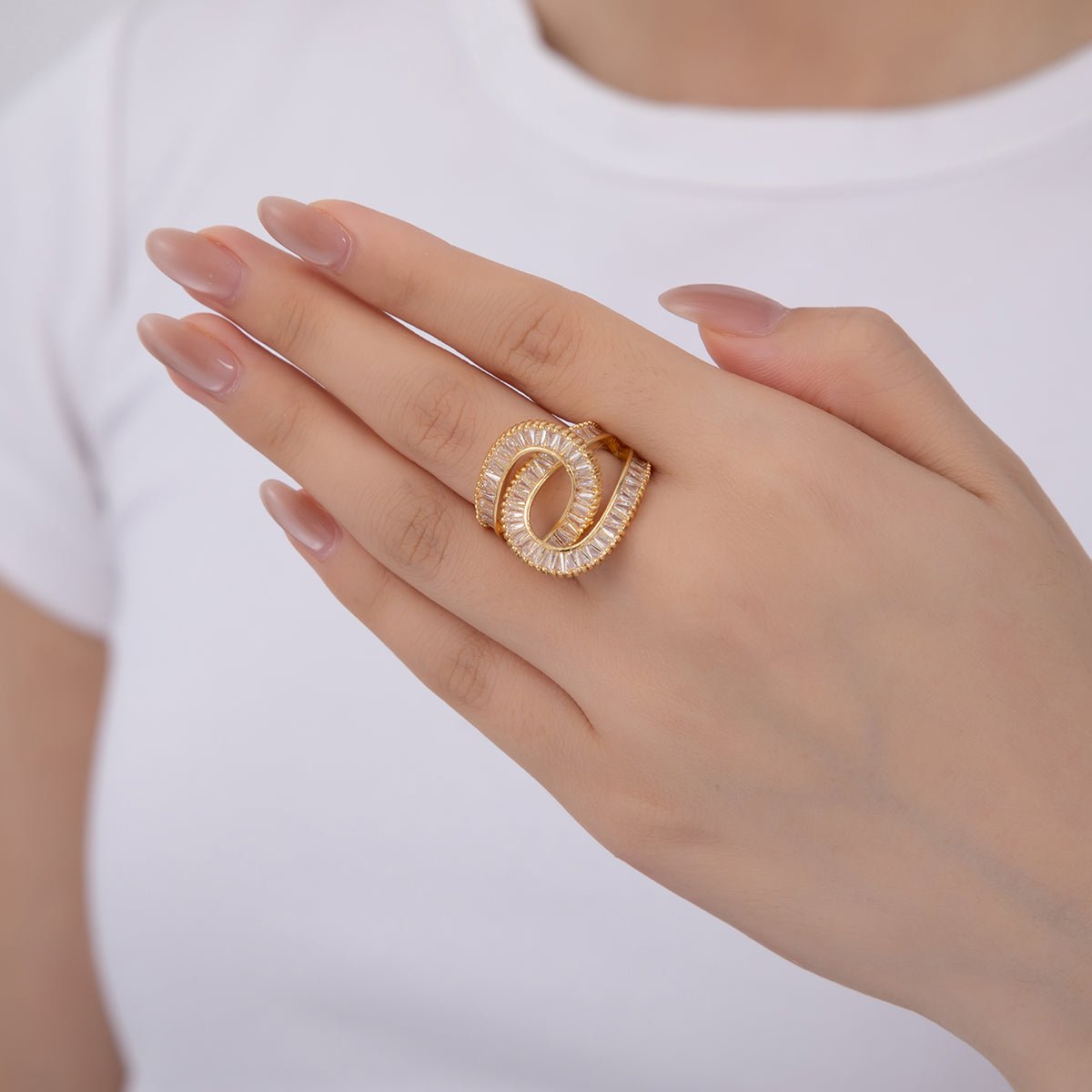 18K Gold Filled Baguette Geometric Knot Double Band Ring | O1725