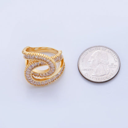 18K Gold Filled Baguette Geometric Knot Double Band Ring | O1725