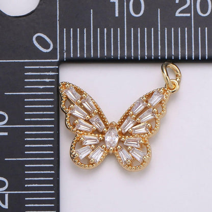 18K Gold Filled Baguette Marquise CZ Butterfly Charm | D874