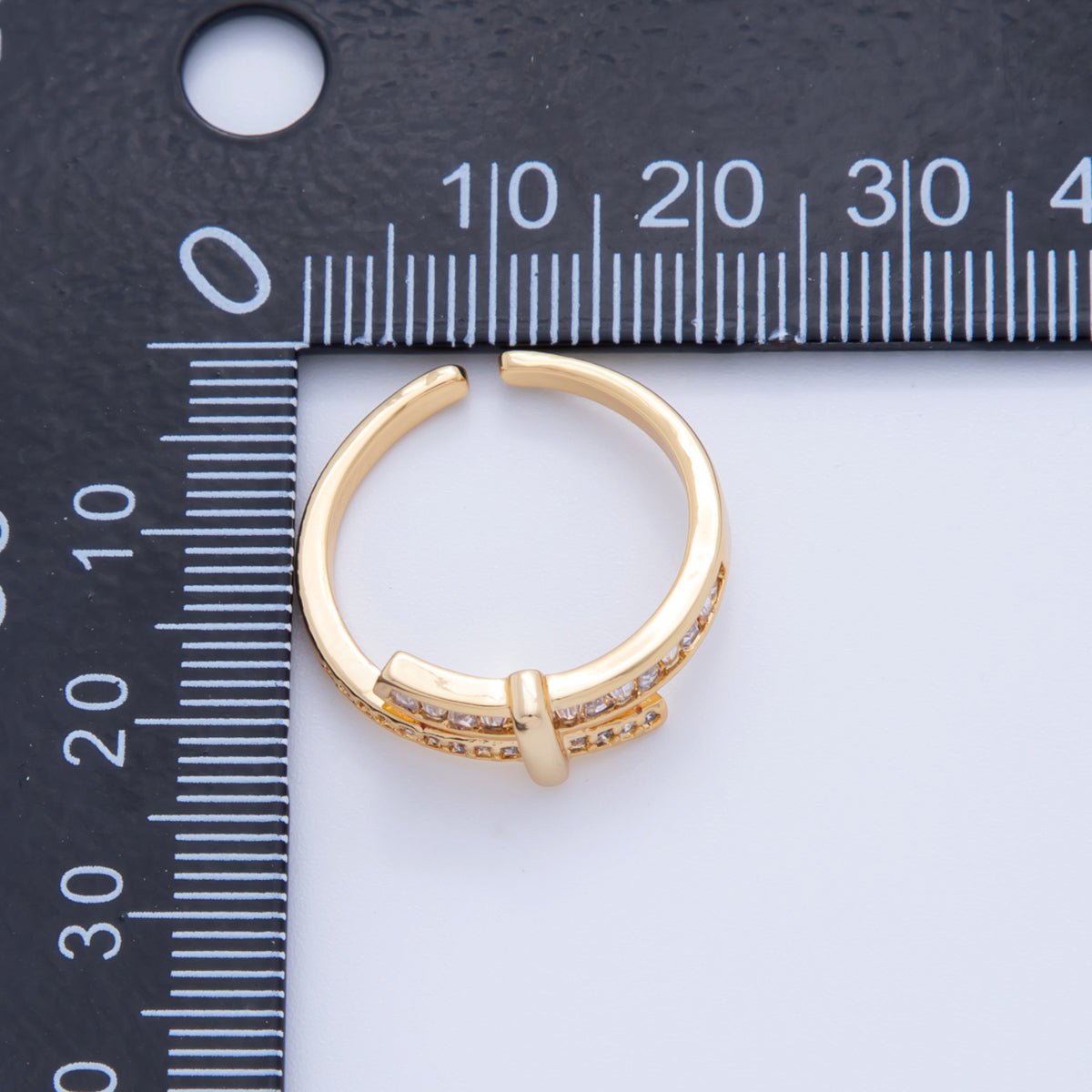18K Gold Filled Baguette Micro Paved CZ Knot Double Bar Ring | O1726