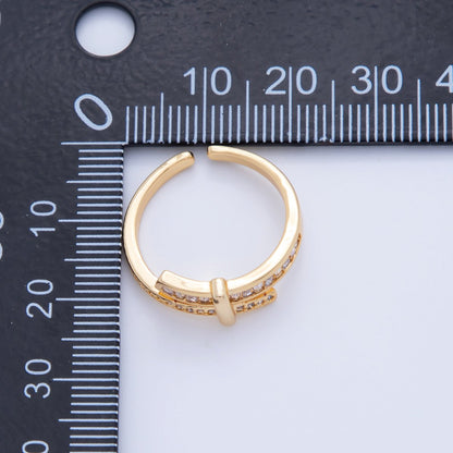 18K Gold Filled Baguette Micro Paved CZ Knot Double Bar Ring | O1726