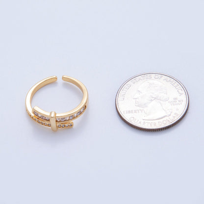 18K Gold Filled Baguette Micro Paved CZ Knot Double Bar Ring | O1726