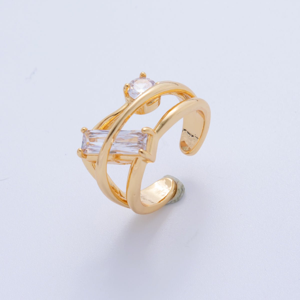 18K Gold Filled Baguette Round CZ Triple Band Ring | O1994