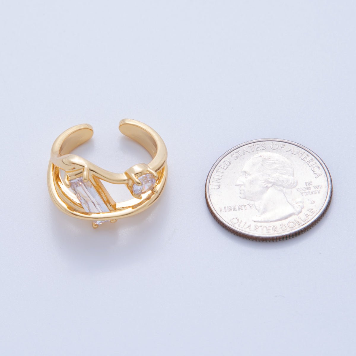 18K Gold Filled Baguette Round CZ Triple Band Ring | O1994