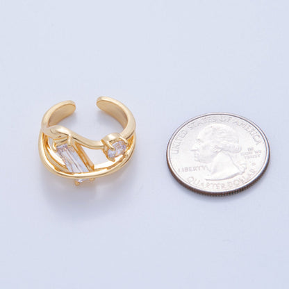 18K Gold Filled Baguette Round CZ Triple Band Ring | O1994