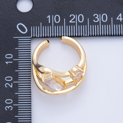 18K Gold Filled Baguette Round CZ Triple Band Ring | O1994