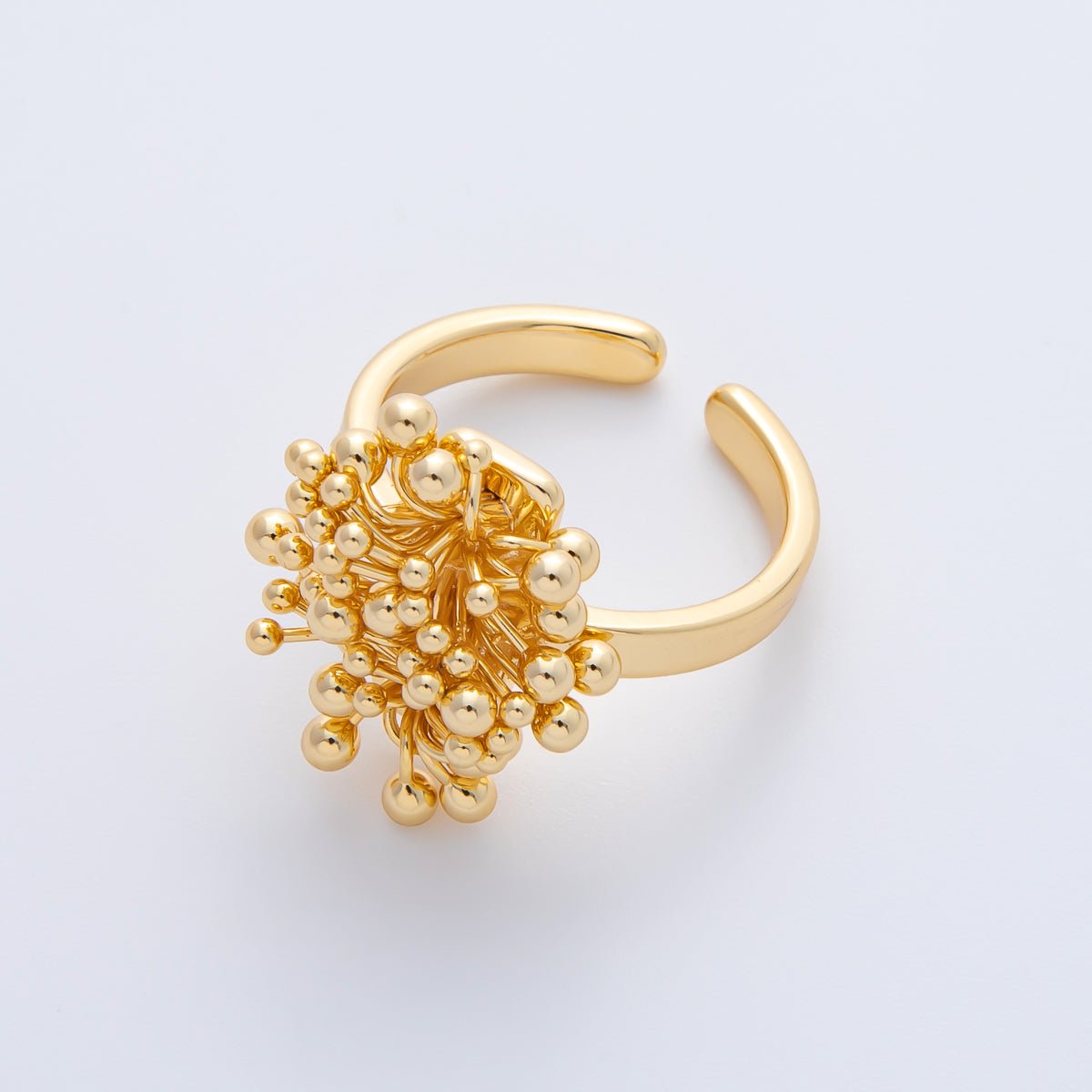 18K Gold Filled Beaded Flower Solitaire Adjustable Ring | O669