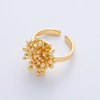 18K Gold Filled Beaded Flower Solitaire Adjustable Ring | O669