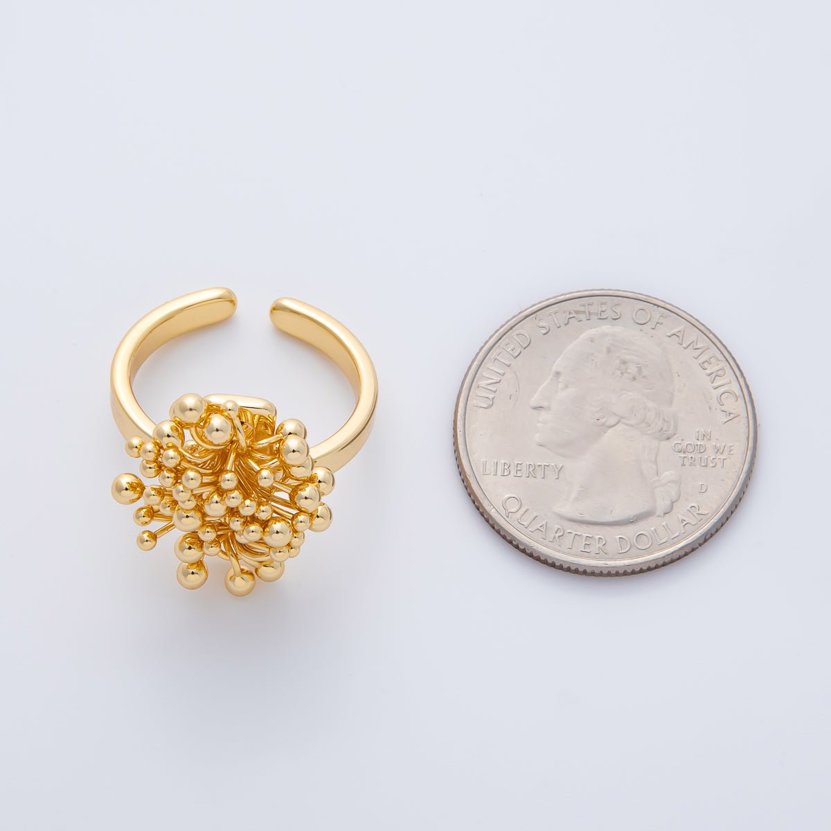 18K Gold Filled Beaded Flower Solitaire Adjustable Ring | O669