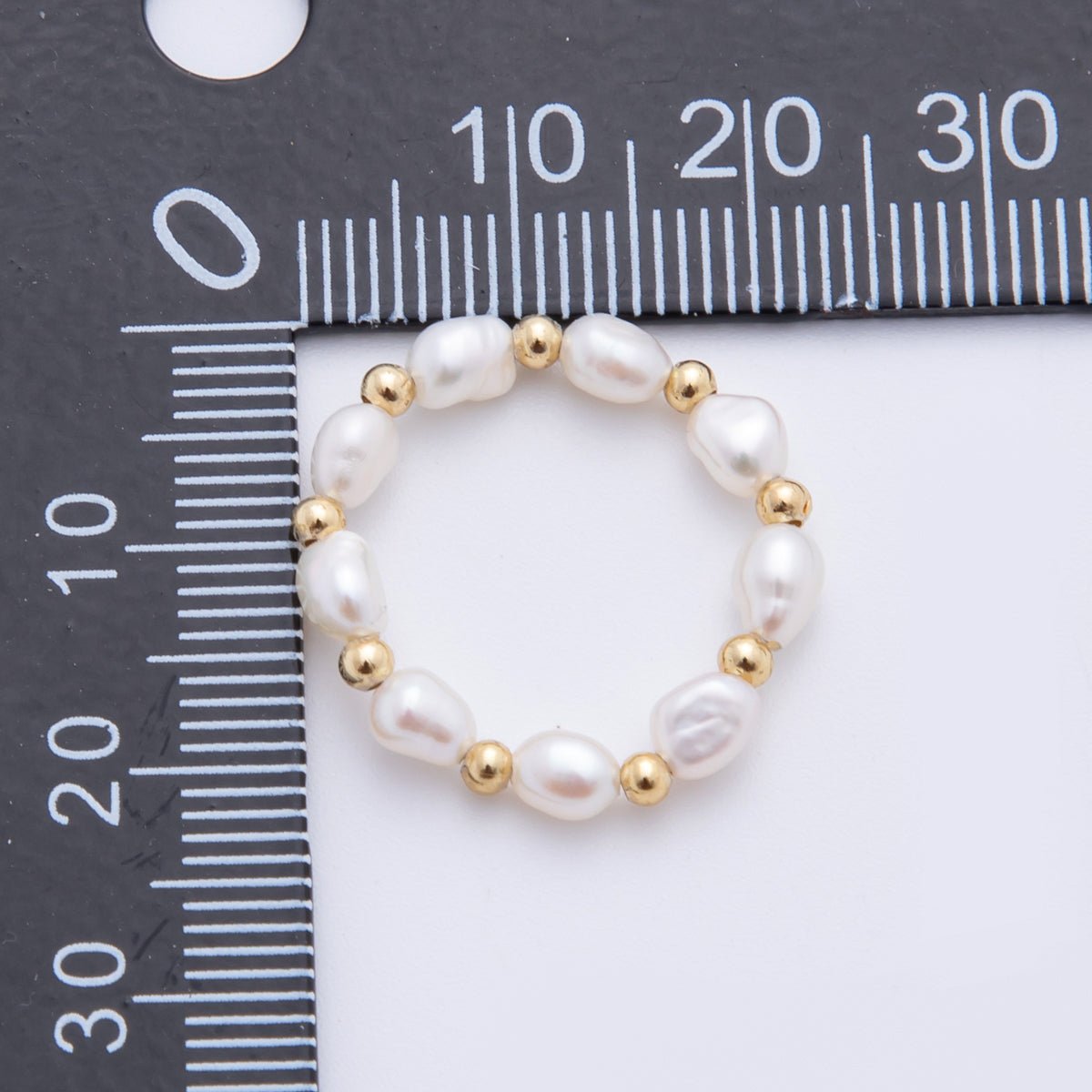 18K Gold Filled Beaded Freshwater Pearl Handmade Stretch Ring | O062