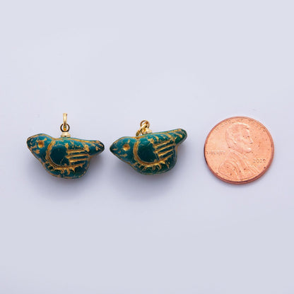 18K Gold Filled Bird Figurine Green Gemstone Charm | N293