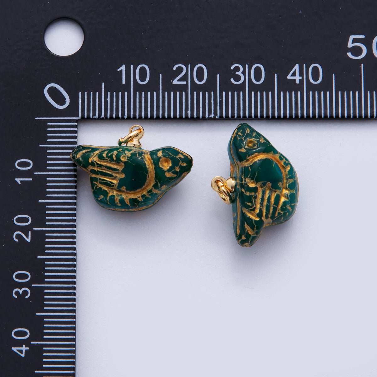 18K Gold Filled Bird Figurine Green Gemstone Charm | N293