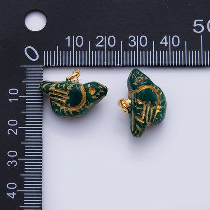 18K Gold Filled Bird Figurine Green Gemstone Charm | N293