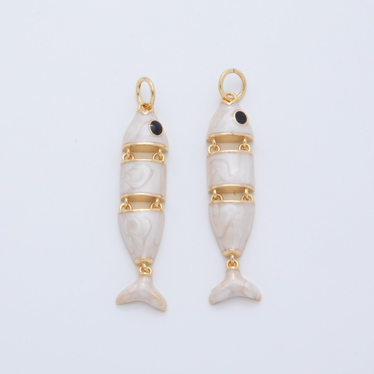 18K Gold Filled White, Black, Green, Red Enamel Interlink Fish Charm | AF403 AF778
