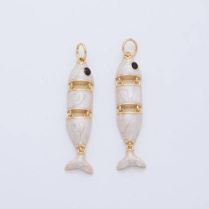 18K Gold Filled White, Black, Green, Red Enamel Interlink Fish Charm | AF403 AF778