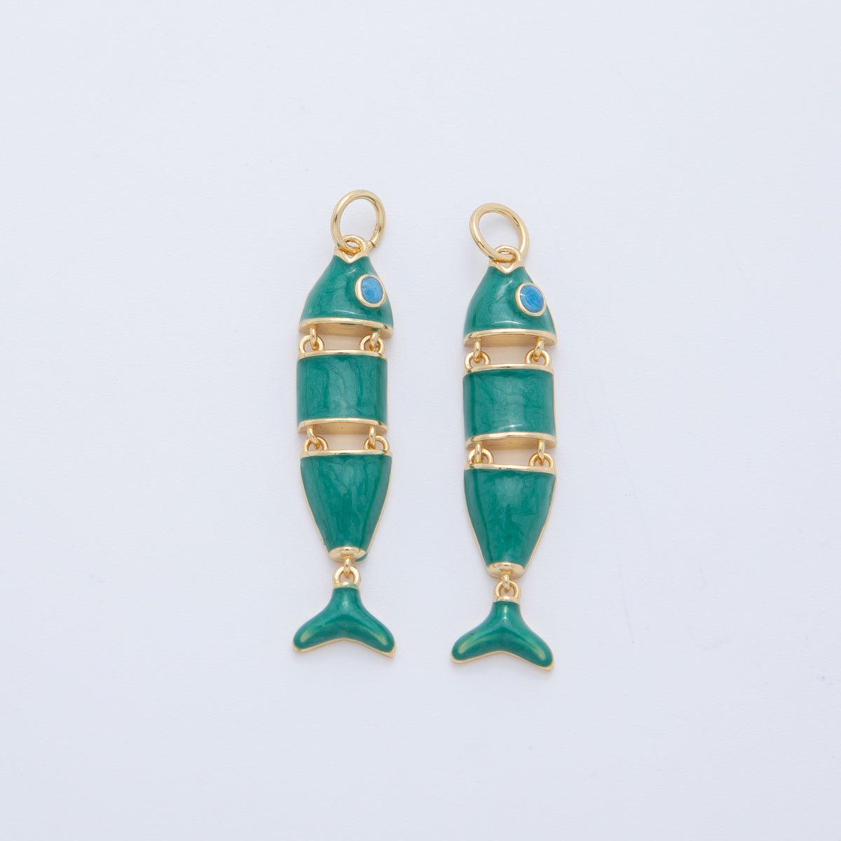 18K Gold Filled White, Black, Green, Red Enamel Interlink Fish Charm | AF403 AF778