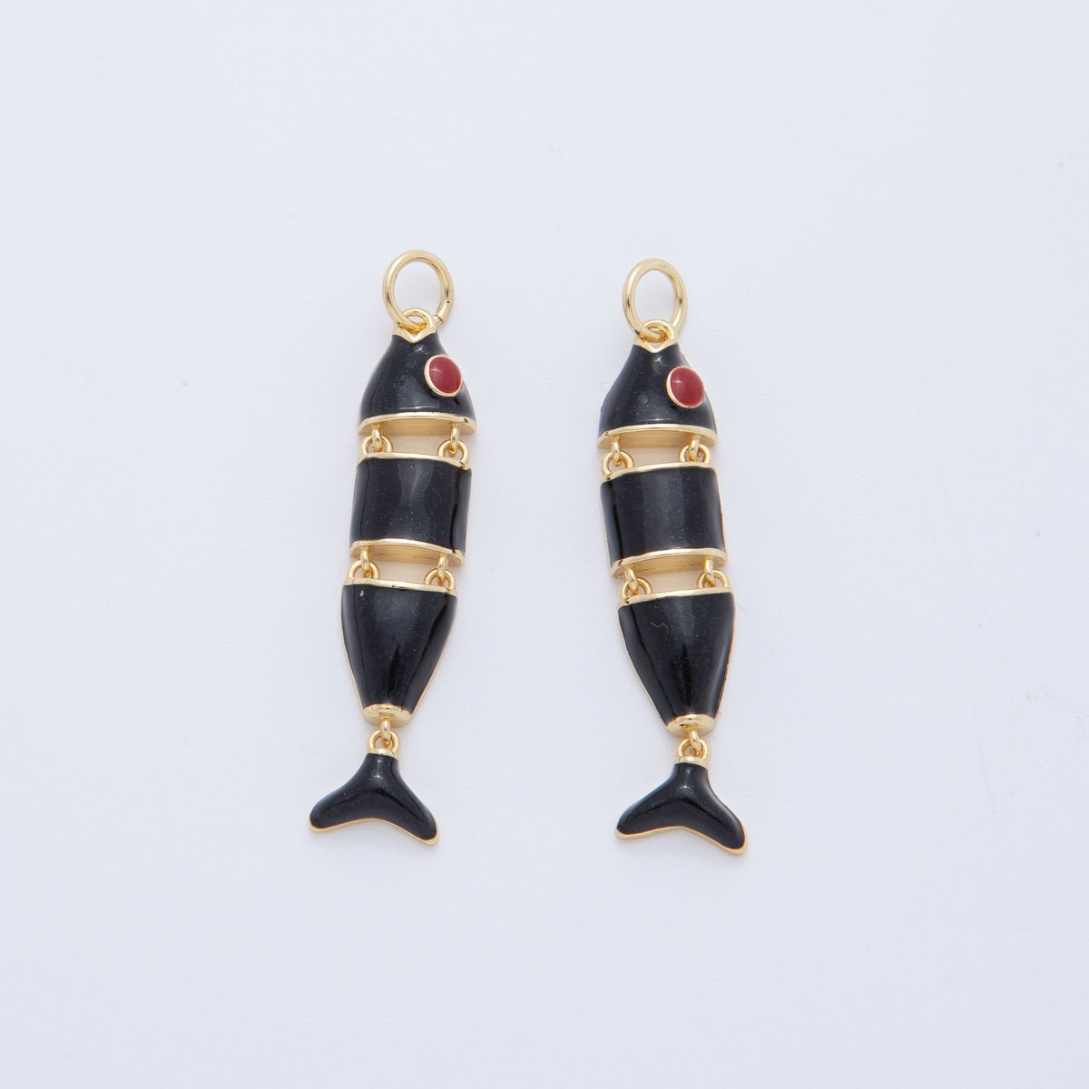 18K Gold Filled White, Black, Green, Red Enamel Interlink Fish Charm | AF403 AF778