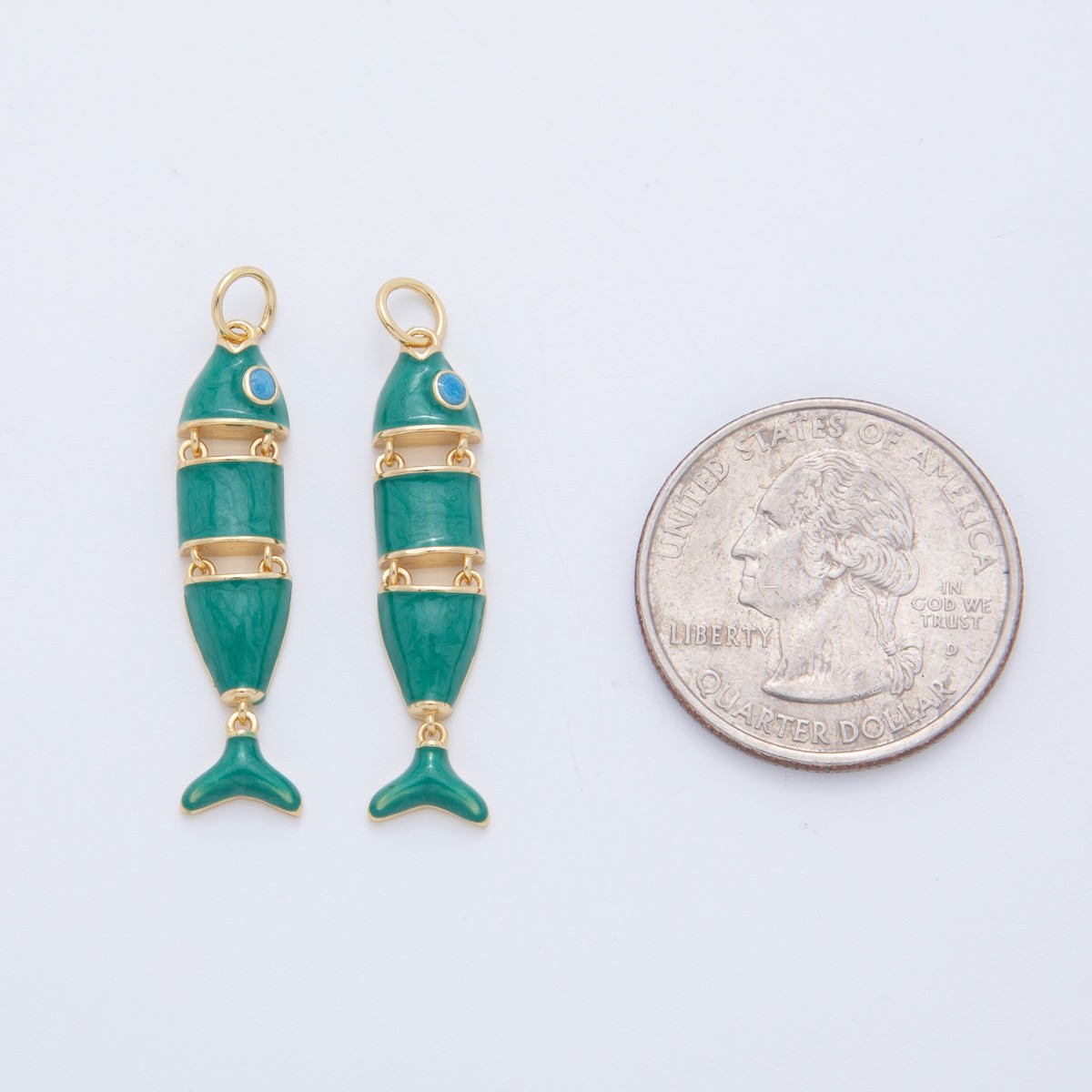 18K Gold Filled White, Black, Green, Red Enamel Interlink Fish Charm | AF403 AF778
