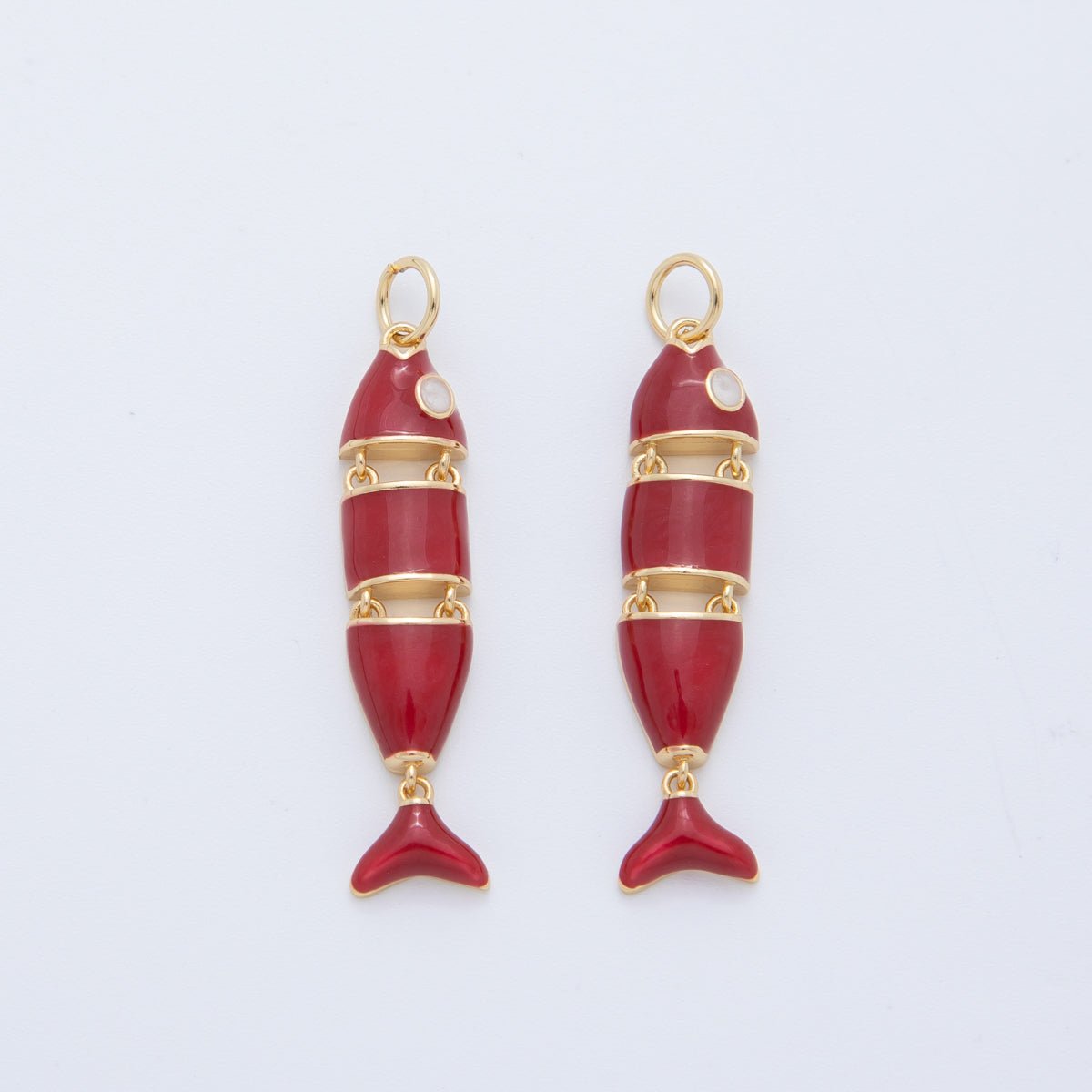 18K Gold Filled White, Black, Green, Red Enamel Interlink Fish Charm | AF403 AF778