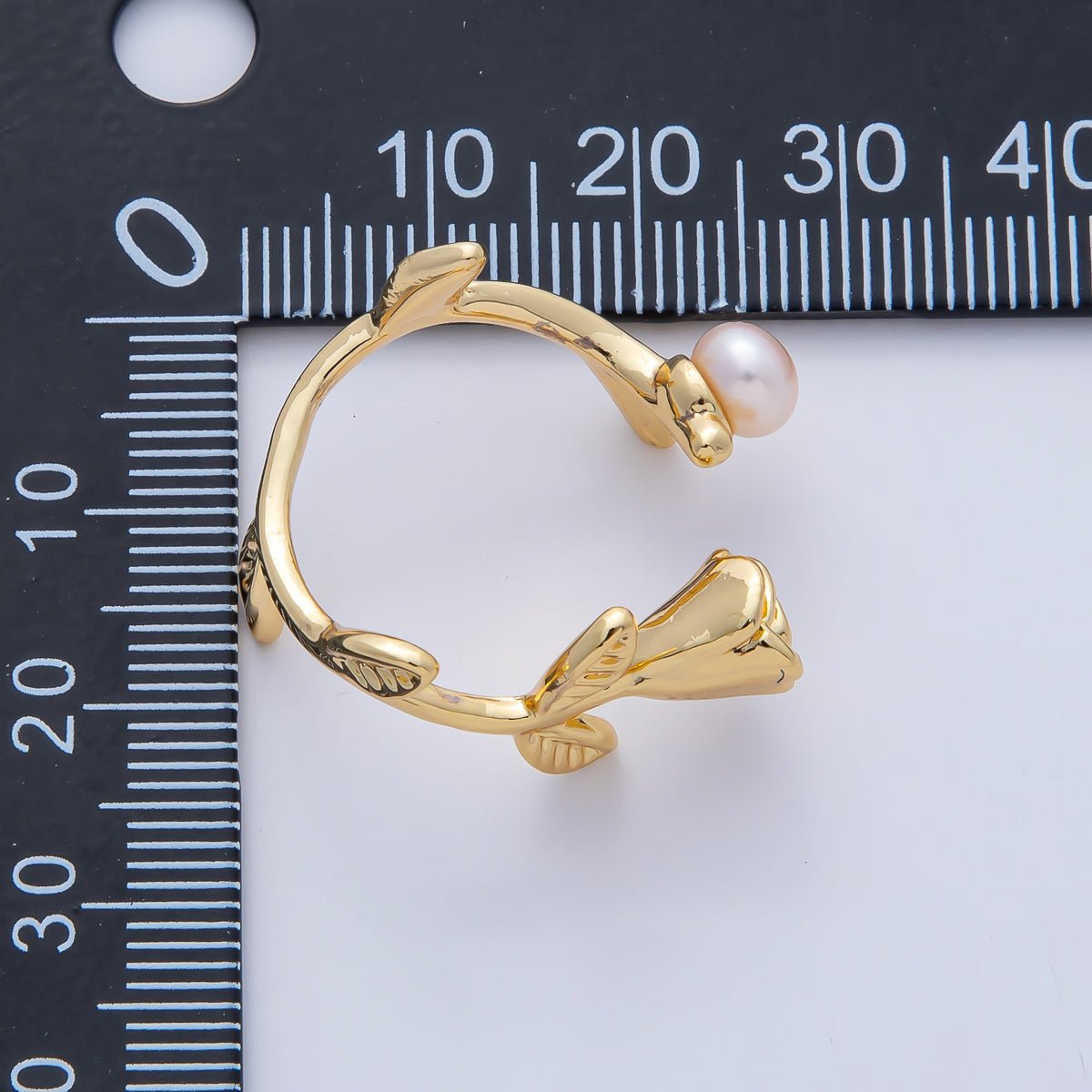 18K Gold Filled White, Pink Shell Pearl Rose Flower Leaf Wrap Ring | O799