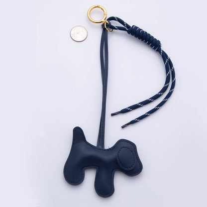 18K Gold Filled Blue, Brown Pet Dog Cord Knot Leather Bag Charm Keychain Push Gate Accessories | WB-00076 WB-00077