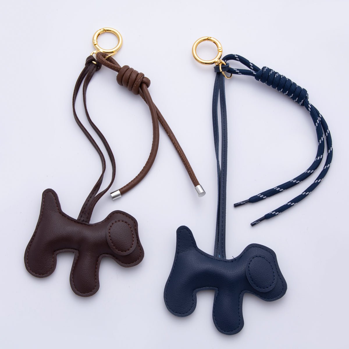 18K Gold Filled Blue, Brown Pet Dog Cord Knot Leather Bag Charm Keychain Push Gate Accessories | WB-00076 WB-00077