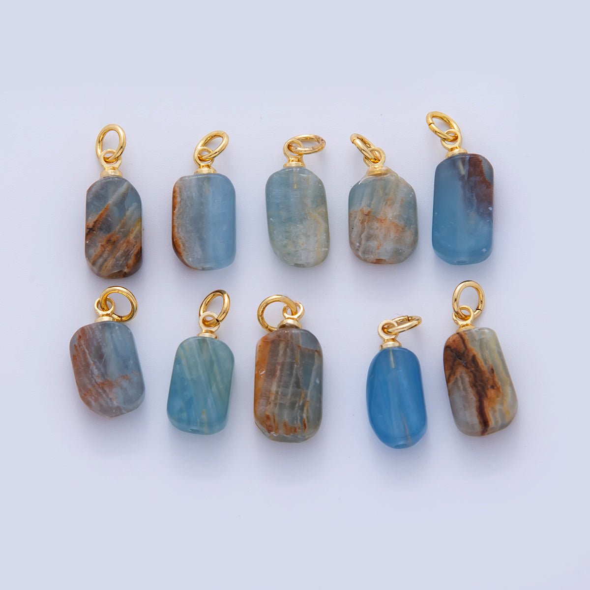 18K Gold Filled Blue Calcite Gemstone Oblong Charm | AF308