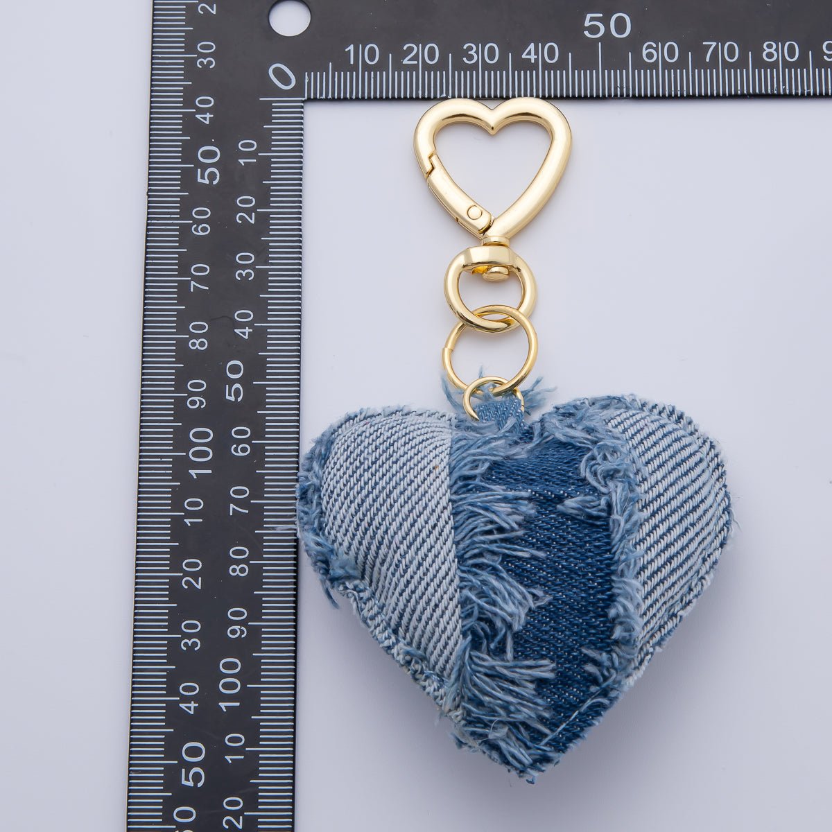 18K Gold Filled Blue Denim Puffy Heart Push Gate King Ring Keychain Accessories | AB-00145 ~ WB-00147